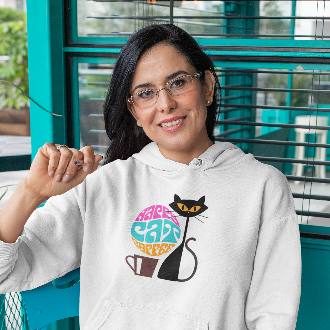 Happy Cat Coffee Hoodie - White