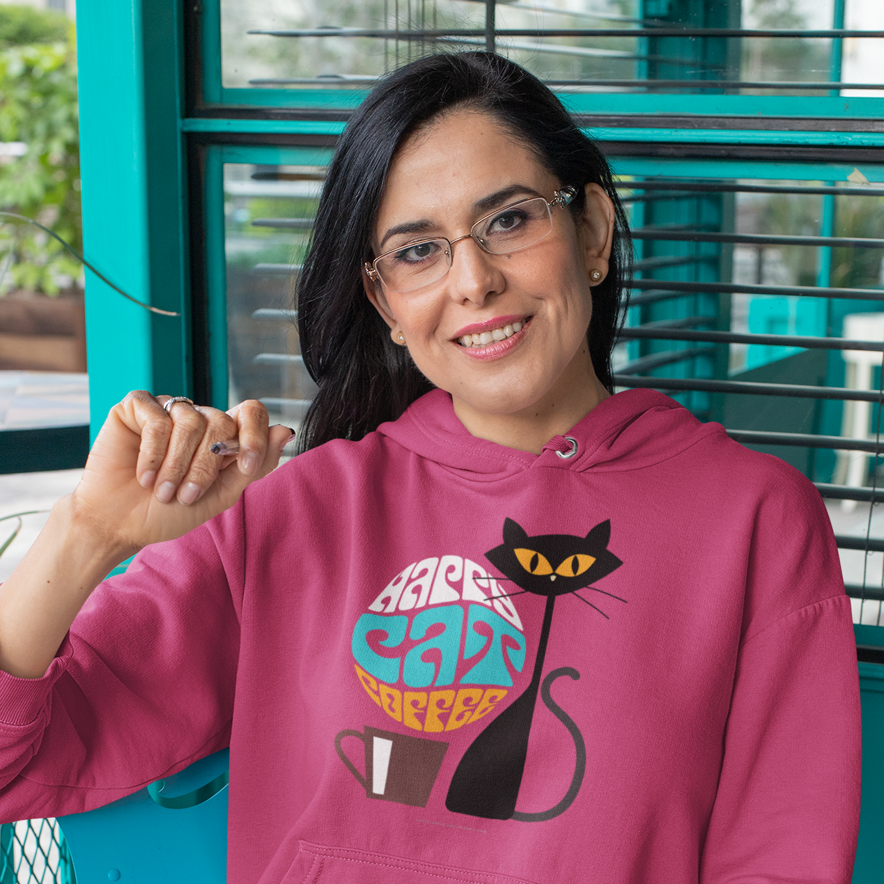 Happy Cat Coffee Hoodie - Sangria